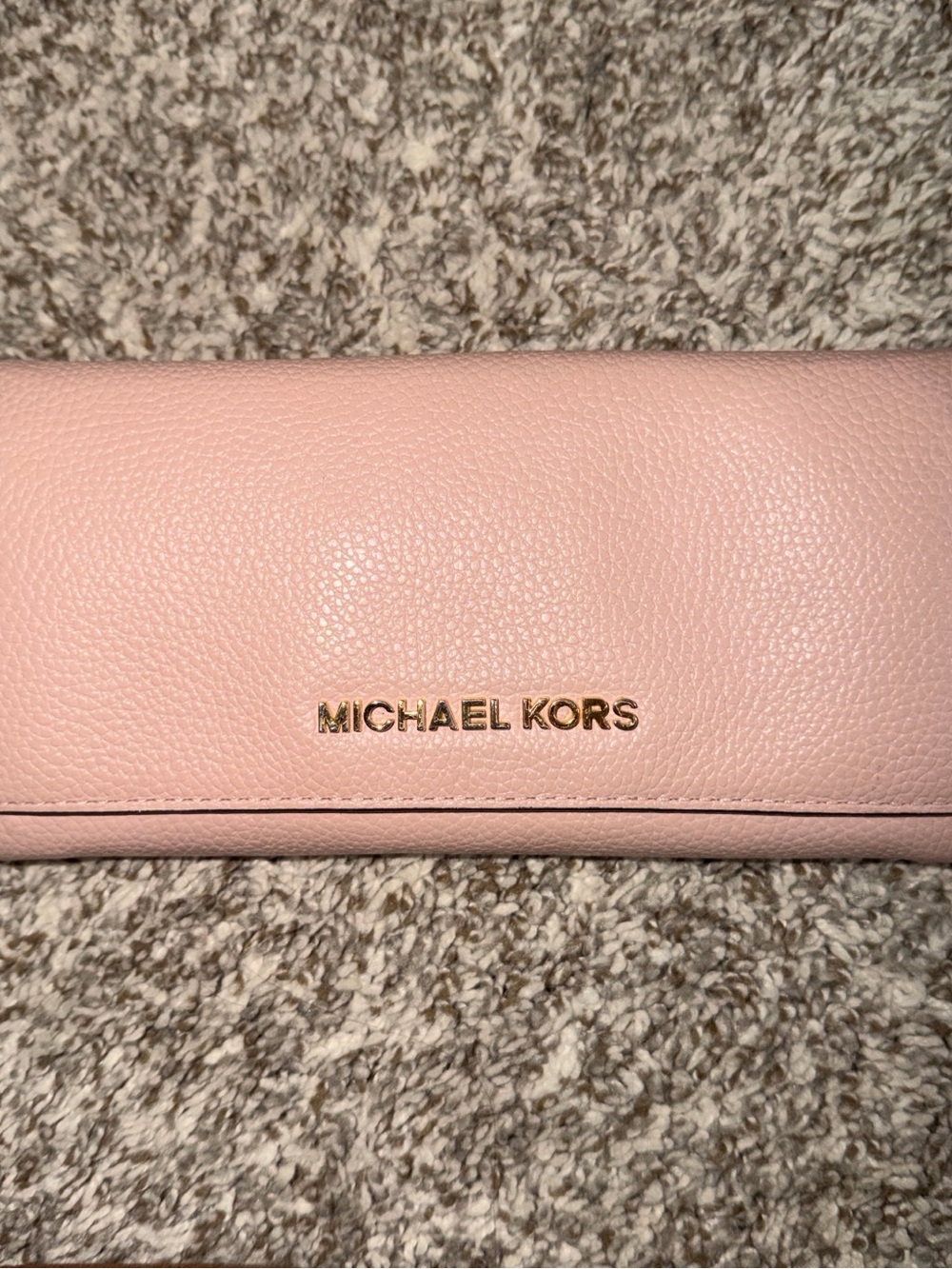 Michael Kors Blush Pink Pebbled Leather Continental Wallet with Gold Logo